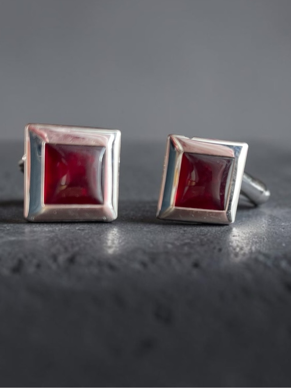 Swank Ruby Red Glass Silver Tone Square Cufflinks